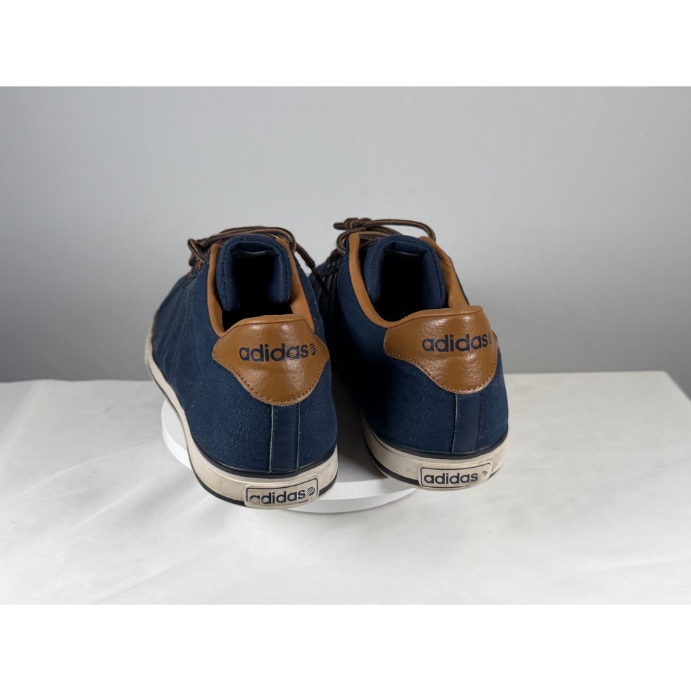Adidas Neo Label Navy Canvas Sneakers Brown Leather Trim Mens US 14 - Picture 6 of 12